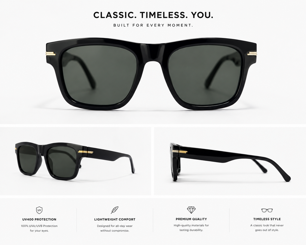 Classic Black Wayfarer Sunglasses – UV400 Protection | Timeless Style