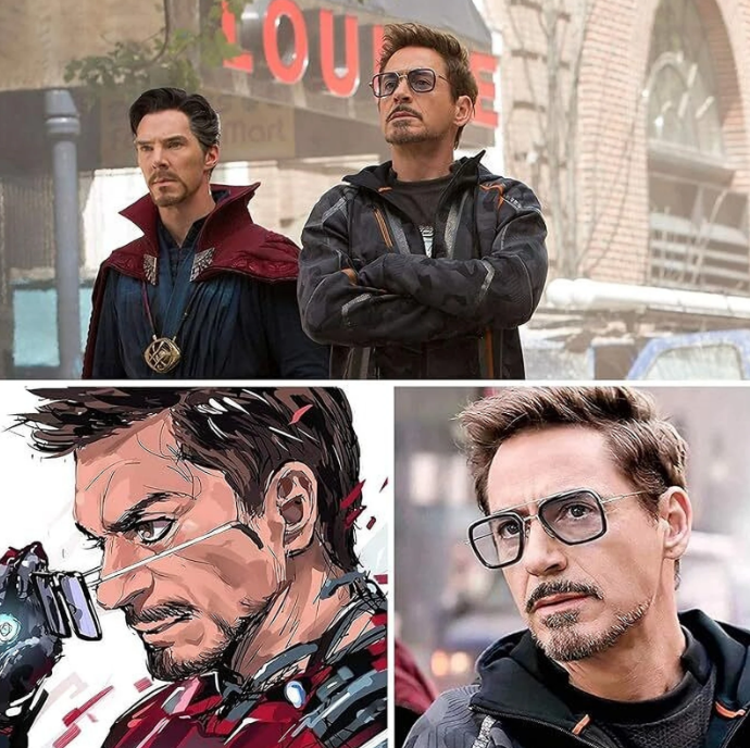 Tony Stark Inspired Square Black & Silver Eyeglasses Frame for Men