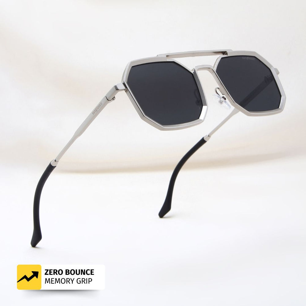 AeroFlex Silver Geometric Sunglasses | Premium Unisex UV Shades