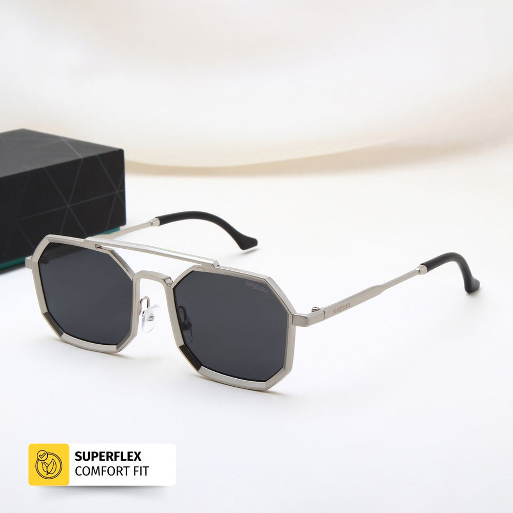 AeroFlex Silver Geometric Sunglasses | Premium Unisex UV Shades