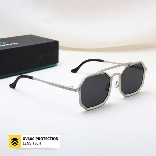 AeroFlex Silver Geometric Sunglasses | Premium Unisex UV Shades