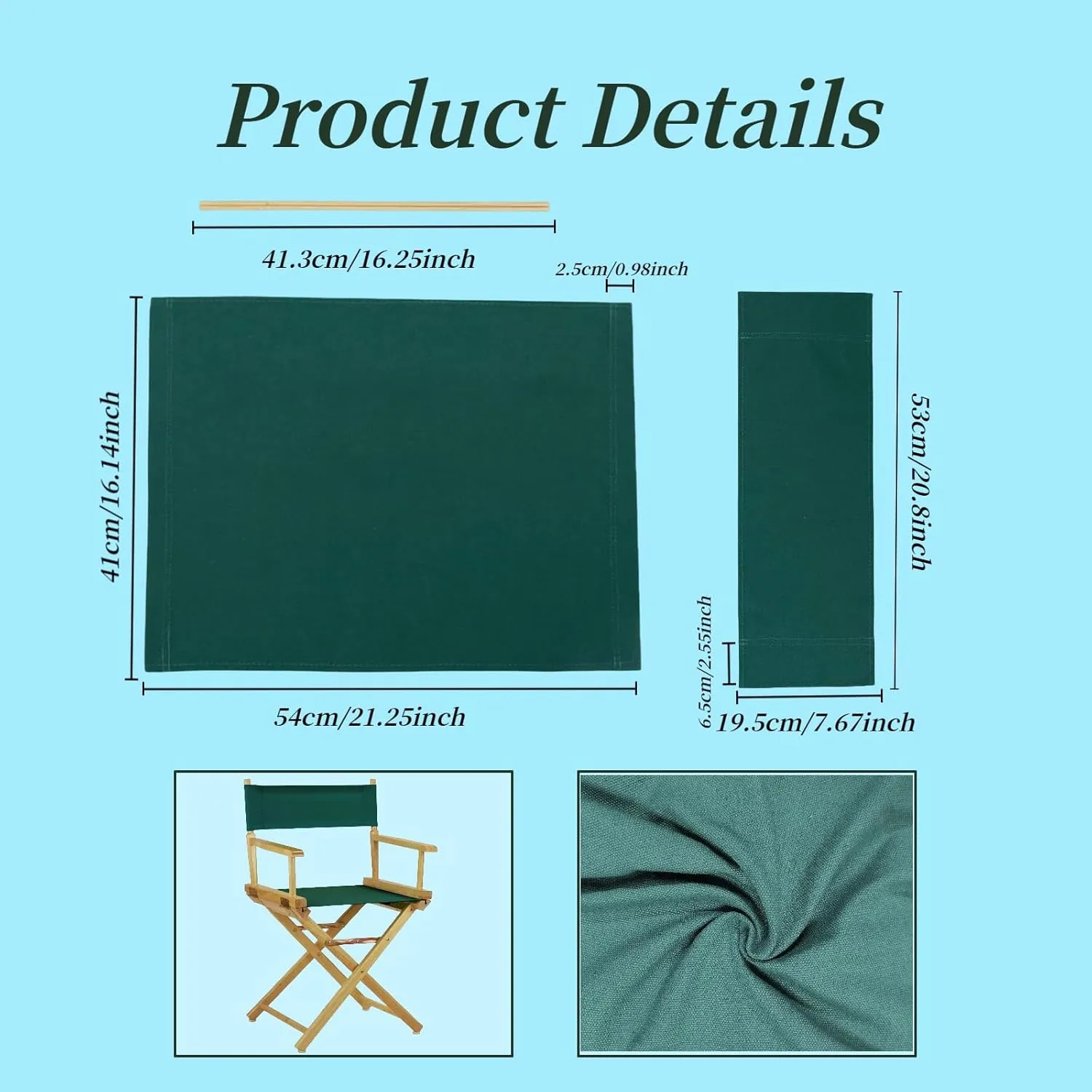 1 Set Director Chair Canvas Replacement with Wood Stick,21.2" L x 16.1" W Portable Replacement Cover Canvas for Directors Chair,Casual Home Director Chair Replacement Canvas (Army Green)