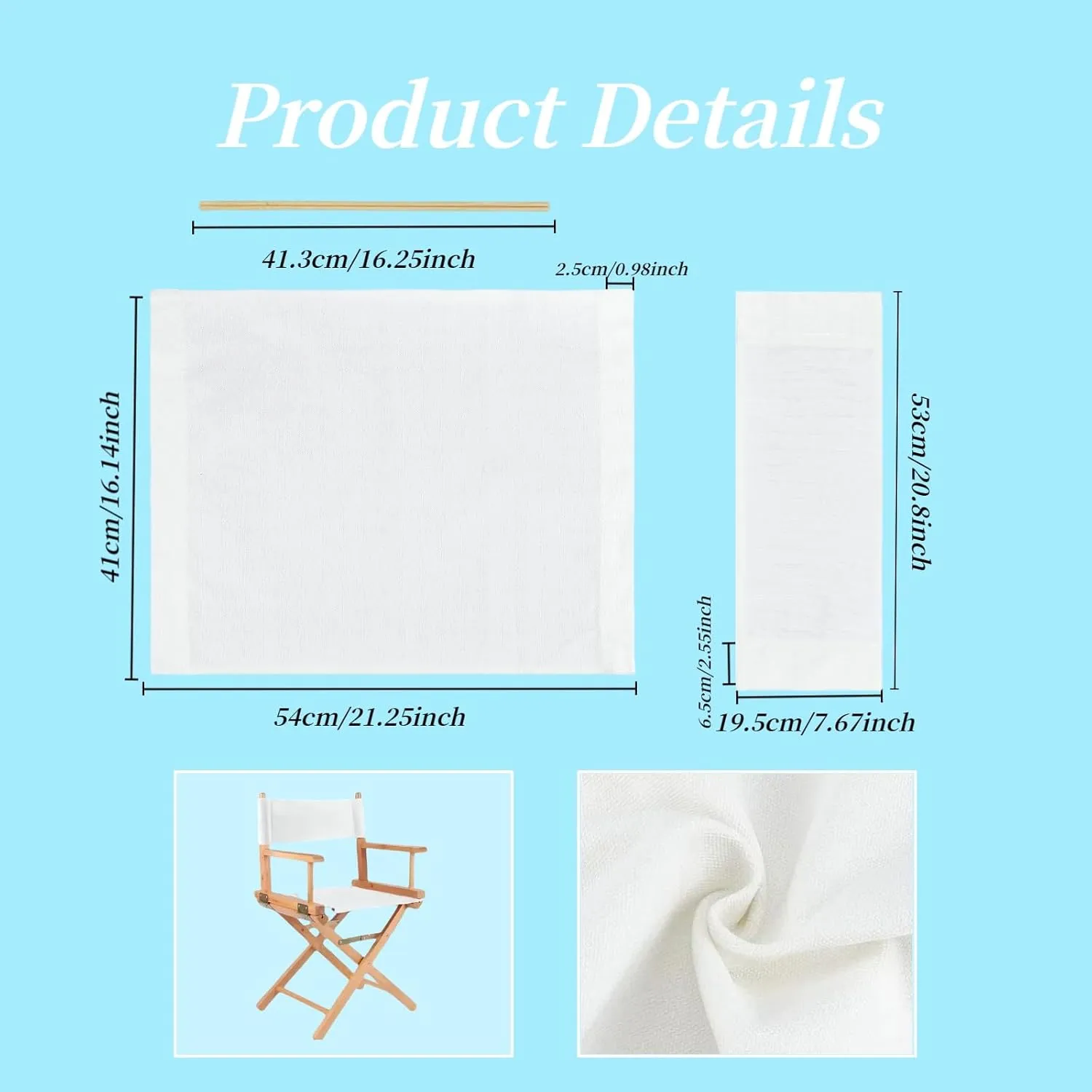 1 Set Director Chair Canvas Replacement with Wood Stick,21.2" L x 16.1" W Portable Replacement Cover Canvas for Directors Chair,Casual Home Directors Chairs Replacements Canvas(White)
