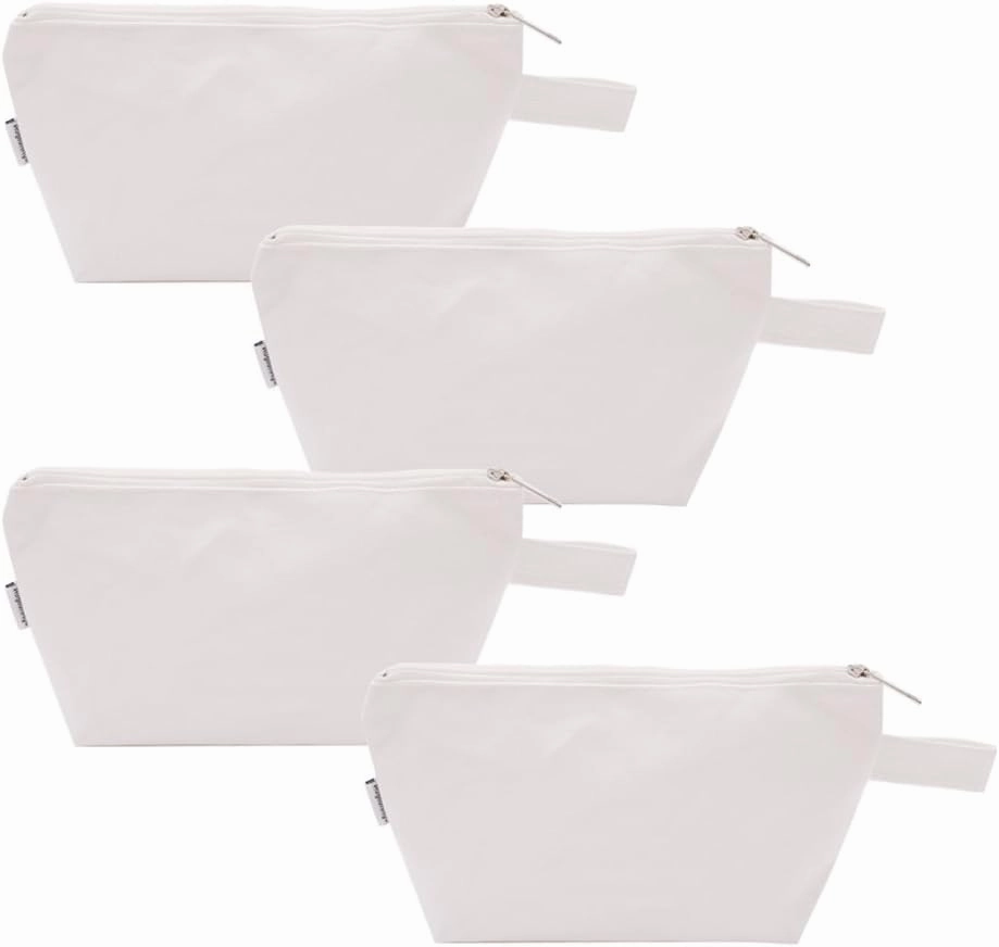 100% Cotton 16oz Heavy Duty Multi-Purpose Canvas Zipper Cosmetics Makeup Travel Toiletry Organizing Pouch 4-Pack