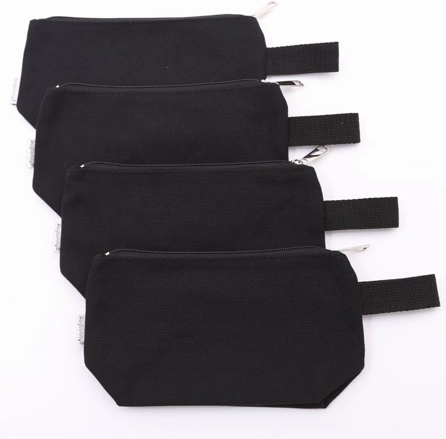 100% Cotton 16oz Heavy Duty Multi-Purpose Canvas Zipper Cosmetics Makeup Travel Toiletry Organizing Pouch 4-Pack