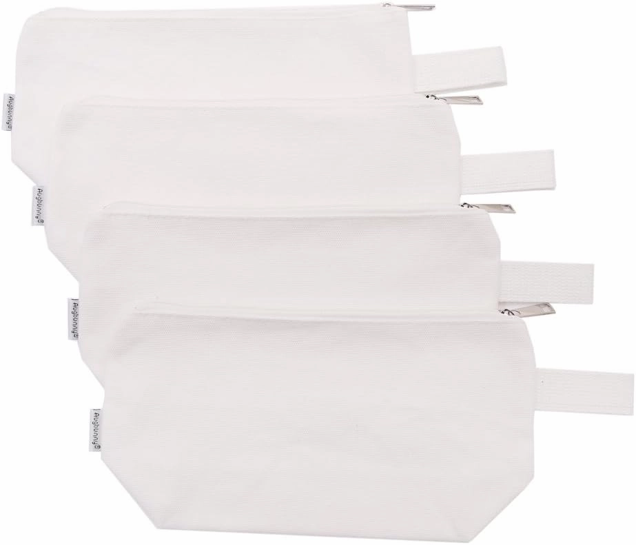 100% Cotton 16oz Heavy Duty Multi-Purpose Canvas Zipper Cosmetics Makeup Travel Toiletry Organizing Pouch 4-Pack