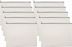 10 PCS White Canvas Makeup Cosmetic Bag - Pouch Zipper Bag Organizer