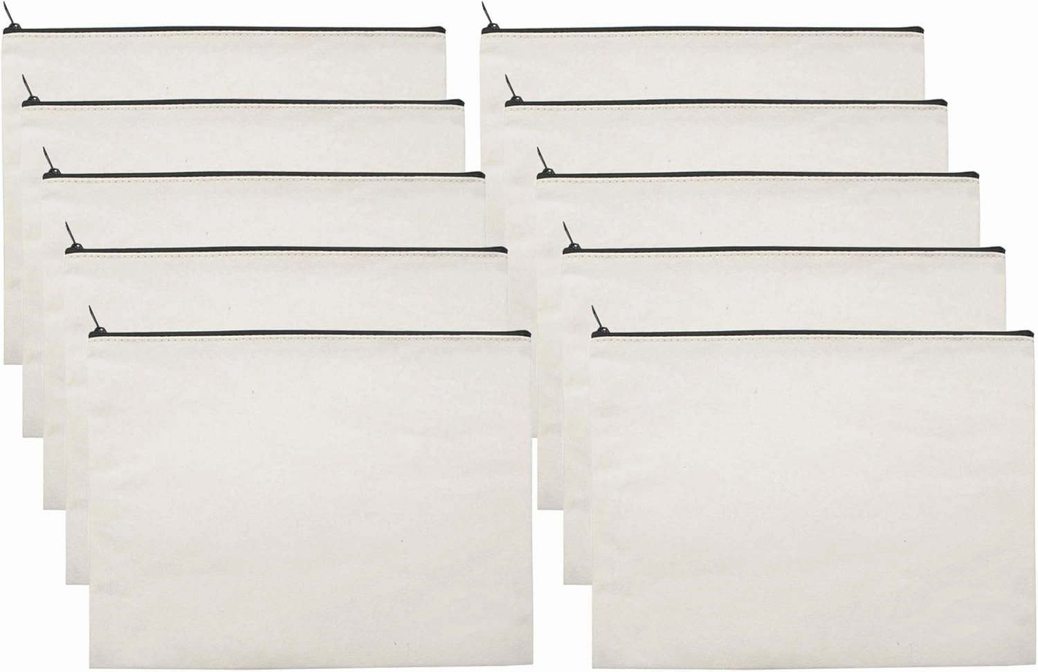 10 PCS White Canvas Makeup Cosmetic Bag - Pouch Zipper Bag Organizer