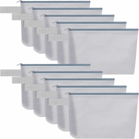 10 Pieces Cotton Canvas Makeup Bag with Bottom and Strap, Multi-Purpose Cosmetic Bag with Zipper Travel Toiletry Pouch, Blank DIY Craft Bag (Grey, M)