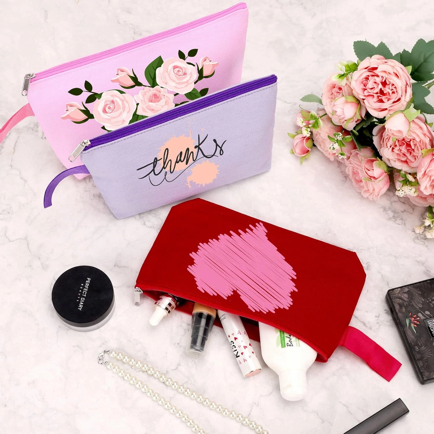 10 Pieces Cotton Canvas Makeup Bag with Bottom and Strap, Multi-Purpose Cosmetic Bag with Zipper Travel Toiletry Pouch, Blank DIY Craft Bag (Multicolor 02, S)
