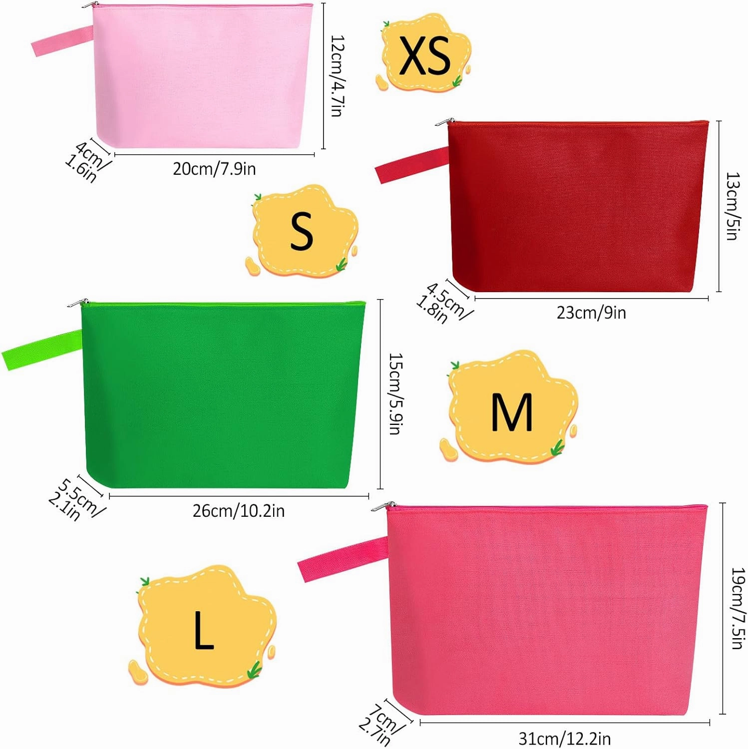 10 Pieces Cotton Canvas Makeup Bag with Bottom and Strap, Multi-Purpose Cosmetic Bag with Zipper Travel Toiletry Pouch, Blank DIY Craft Bag (Multicolor 02, S)