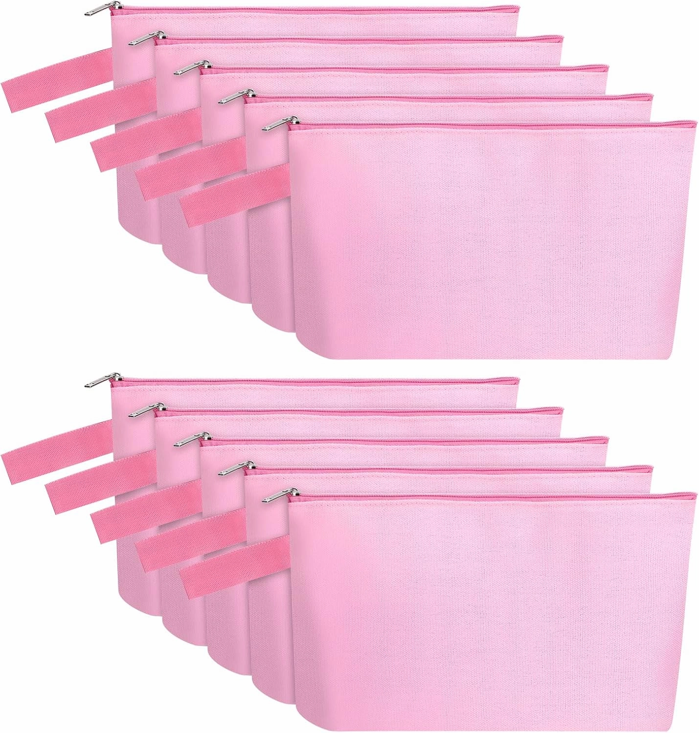 10 Pieces Cotton Canvas Makeup Bag with Bottom and Strap, Multi-Purpose Cosmetic Bag with Zipper Travel Toiletry Pouch, Blank DIY Craft Bag (Pink, S)