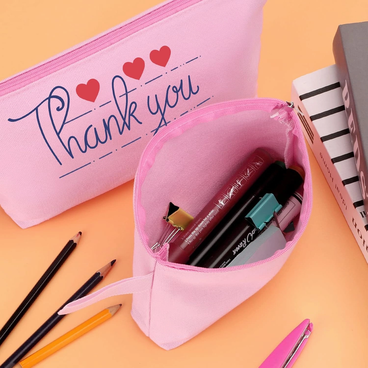 10 Pieces Cotton Canvas Makeup Bag with Bottom and Strap, Multi-Purpose Cosmetic Bag with Zipper Travel Toiletry Pouch, Blank DIY Craft Bag (Pink, S)