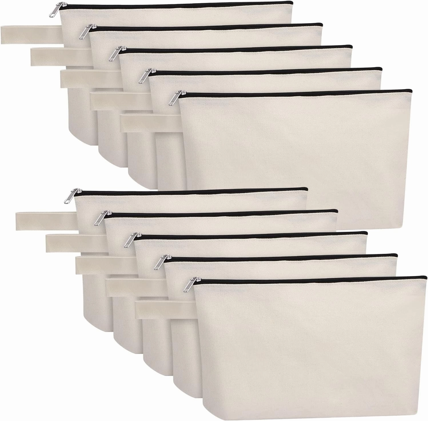 10 Pieces Cotton Canvas Makeup Bag with Bottom, Multi-Purpose Cosmetic Bag with Zipper Travel Toiletry Pouch, Blank DIY Craft Bag Pencil Bag (M, White), MN-WB07