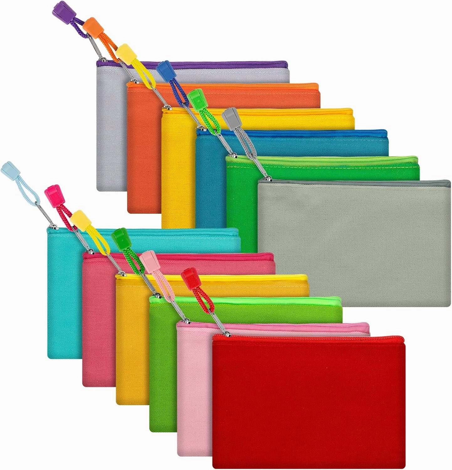 12 Pack DIY Craft Cotton Canvas Bag, Multi-Purpose Cosmetic Bag Makeup Pouches with Zipper Travel Toiletry Bag Pen Pencil Bag (Multicolor, S) (D003)