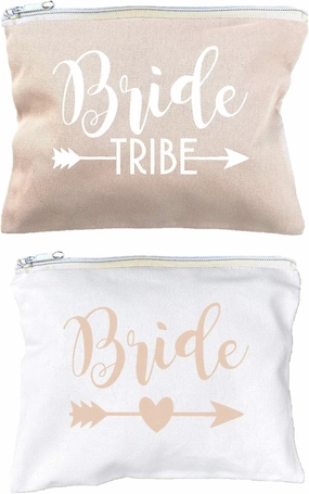 12 PACK SET   1 BRIDE BAG Premium Natural Cotton Canvas Makeup Bag- Bridesmaids Gifts for the Bachelorette Party or Bridal Shower