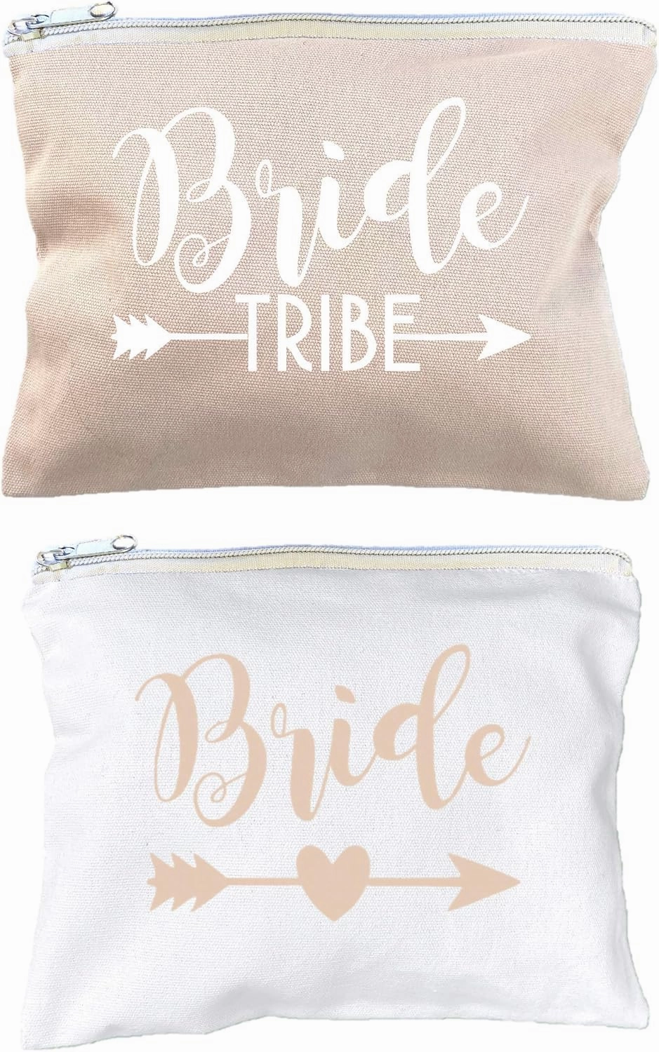 12 PACK SET   1 BRIDE BAG Premium Natural Cotton Canvas Makeup Bag- Bridesmaids Gifts for the Bachelorette Party or Bridal Shower