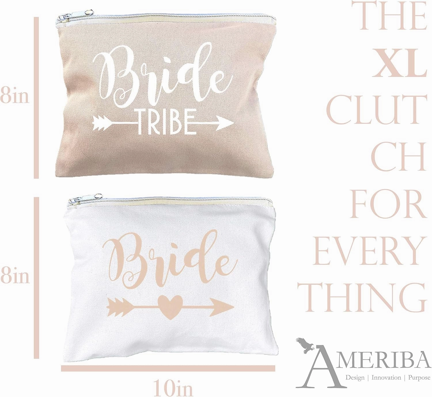 12 PACK SET   1 BRIDE BAG Premium Natural Cotton Canvas Makeup Bag- Bridesmaids Gifts for the Bachelorette Party or Bridal Shower