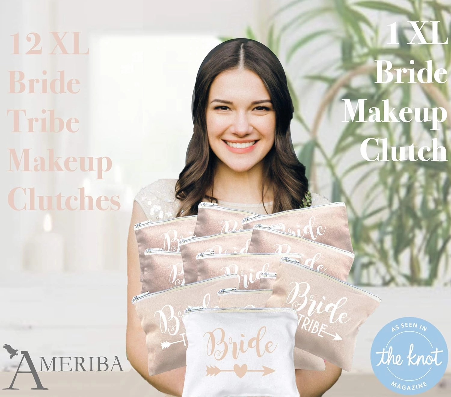 12 PACK SET   1 BRIDE BAG Premium Natural Cotton Canvas Makeup Bag- Bridesmaids Gifts for the Bachelorette Party or Bridal Shower