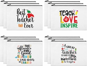 12 Pcs Teacher Gifts Makeup Bags Teacher Appreciation Travel Toiletry Canvas Cosmetic Pencil Survival Kit Bag for Women Zipper Pouch Bag Thank You Gifts Bulk (Warm Words)