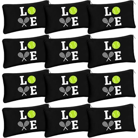 12 Pieces Tennis Makeup Bag Cosmetic Bag Travel Portable Storage Toiletry Case Accessories with Zippers Tennis Gifts for Lovers Players Teams Women Girls(Black)