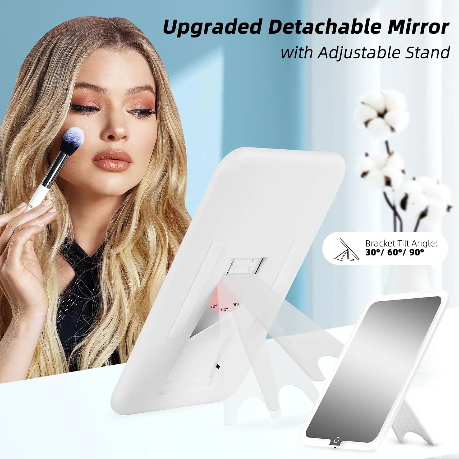 15''X11'' Makeup Bag with Removeable Lighted Mirror, Travel Makeup Case with 3 Color Lights Dimmable Brightness, Large Capacity Cosmetic Organizer Case with Detachable Dividers & Shoulder Strap