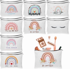 16 Packs Makeup Bags Bulk Travel Funny Canvas Make Up Bag Multicolor Inspirational Cosmetic Pouch Personalized Encouragement Rainbow Toiletry Pouches with Zippers for Women Gift Teacher Friend
