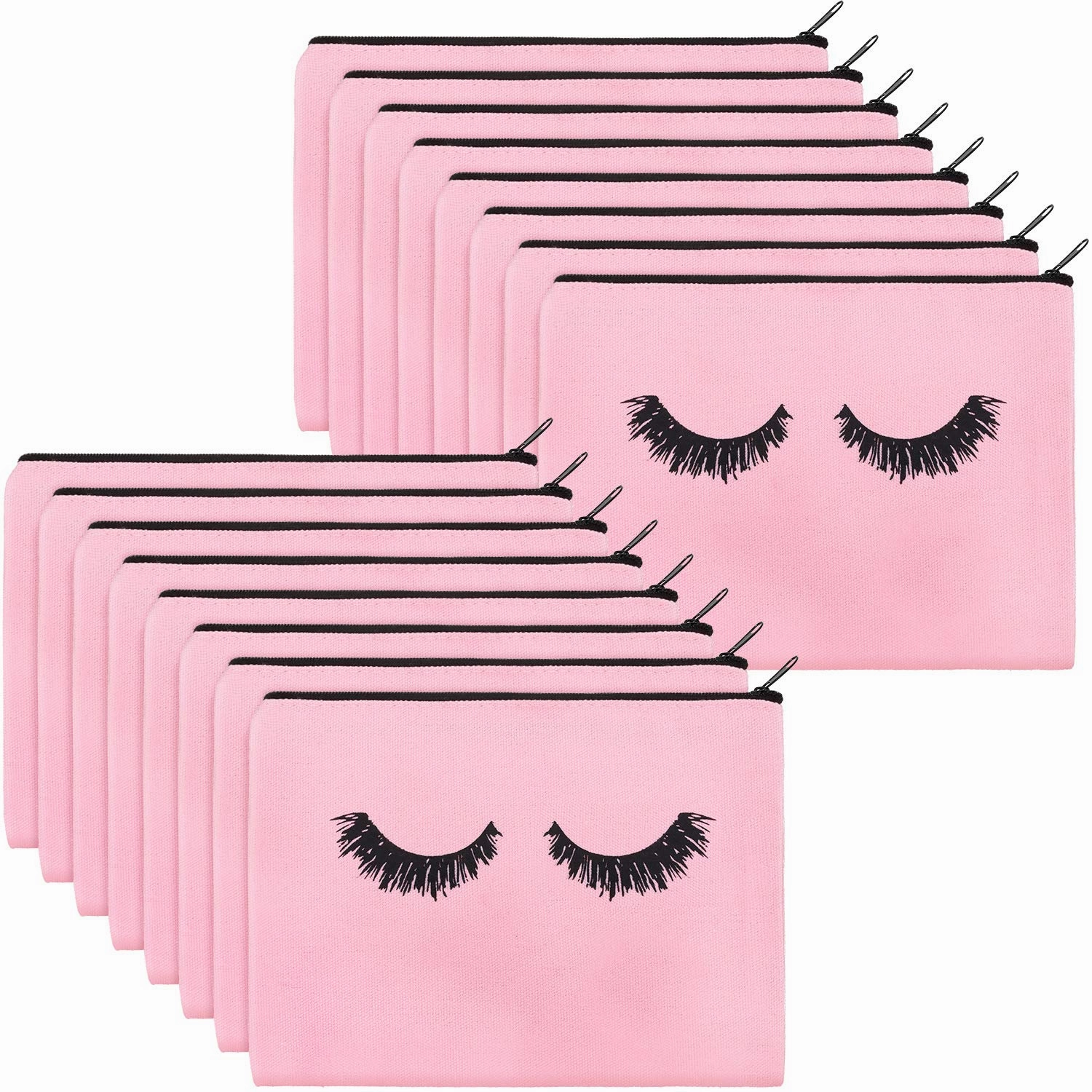 18 Pieces Eyelash Cosmetic Bags Canvas Lash Makeup Bag Travel Make up Pouches Toiletry Bag with Zipper for Women and girls (M, Pink)