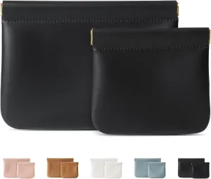 2 Pack Small Makeup Bag for Women, New Organosilicon Super Fiber Leather Mini Cosmetic Bag for Travel, Coin Purse Organizer Storage Pouch (Black)
