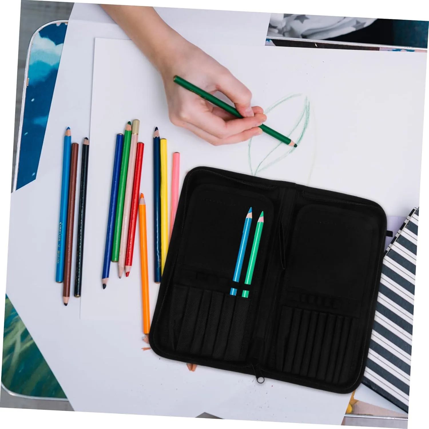 2 Pcs 15 15 Slot Brush Holder Organizer Rollup Case for Paint Brushes Makeup Tools Artist Supplies Durable Canvas Storage Roll
