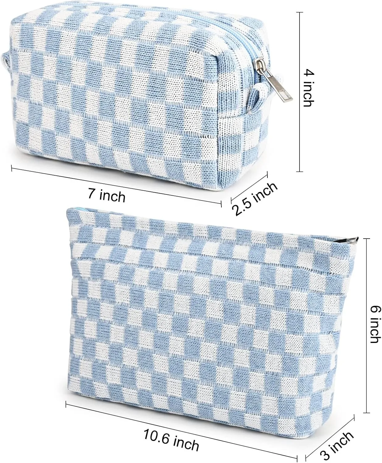 2 Pieces Makeup Bag Large Checkered Cosmetic Bag Capacity Canvas Mix Travel Toiletry Bag Organizer Cute Makeup Brushes Aesthetic Accessories Storage Bag for Women, Checkered Mix Blue