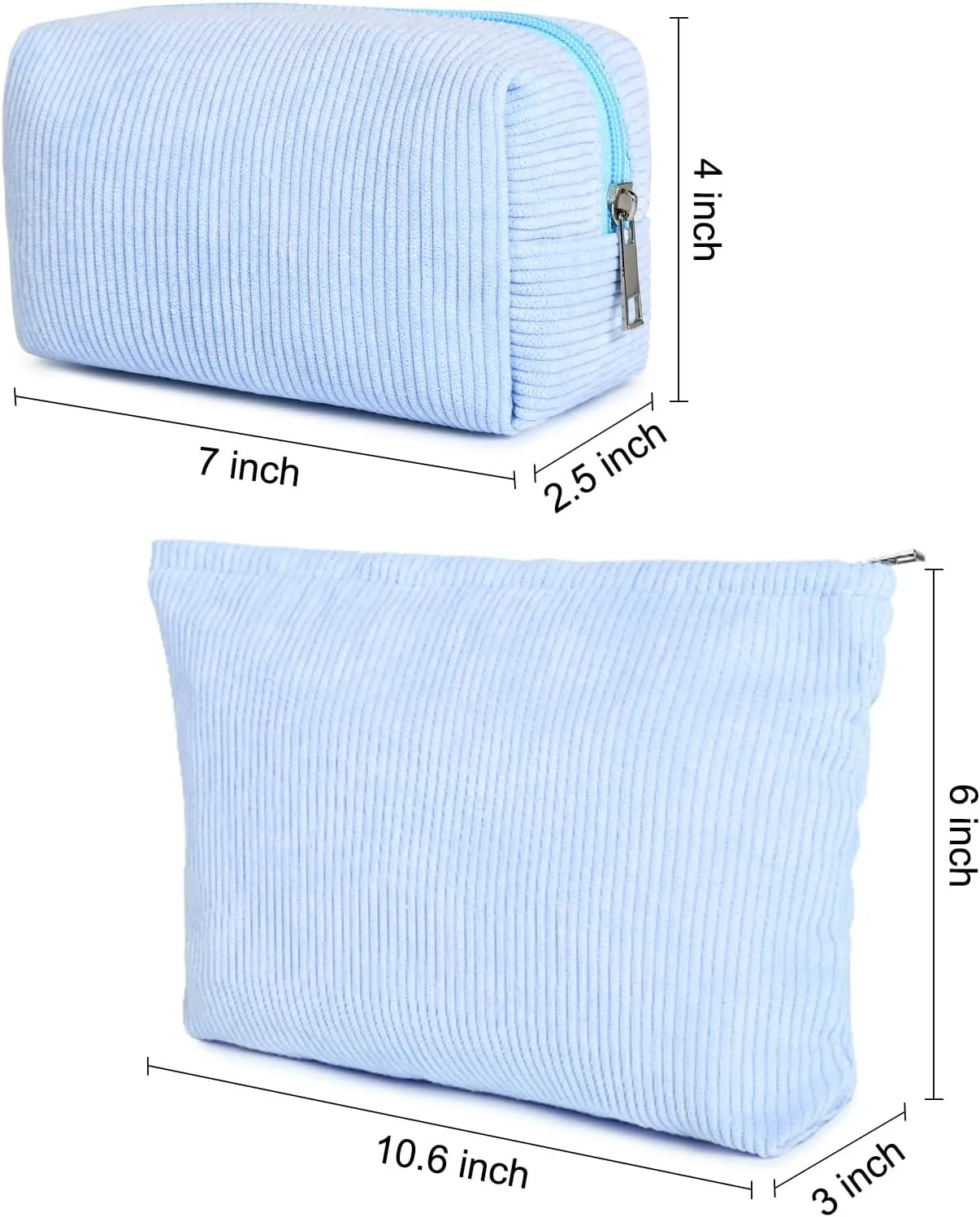 2 Pieces Makeup Bag Large Corduroy Cosmetic Bag Capacity Canvas Mix Travel Toiletry Bag Organizer Cute Makeup Brushes Aesthetic Accessories Storage Bag for Women, Corduroy Mix Blue