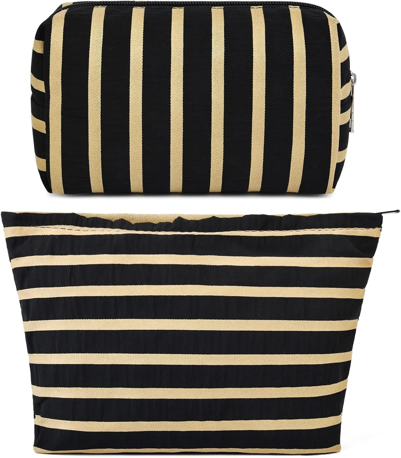 2 Pieces Makeup Bag Large Stripe Cosmetic Bag Capacity Canvas Mix Travel Toiletry Bag Organizer Cute Makeup Brushes Aesthetic Accessories Storage Bag for Women, Stripe Mix Black