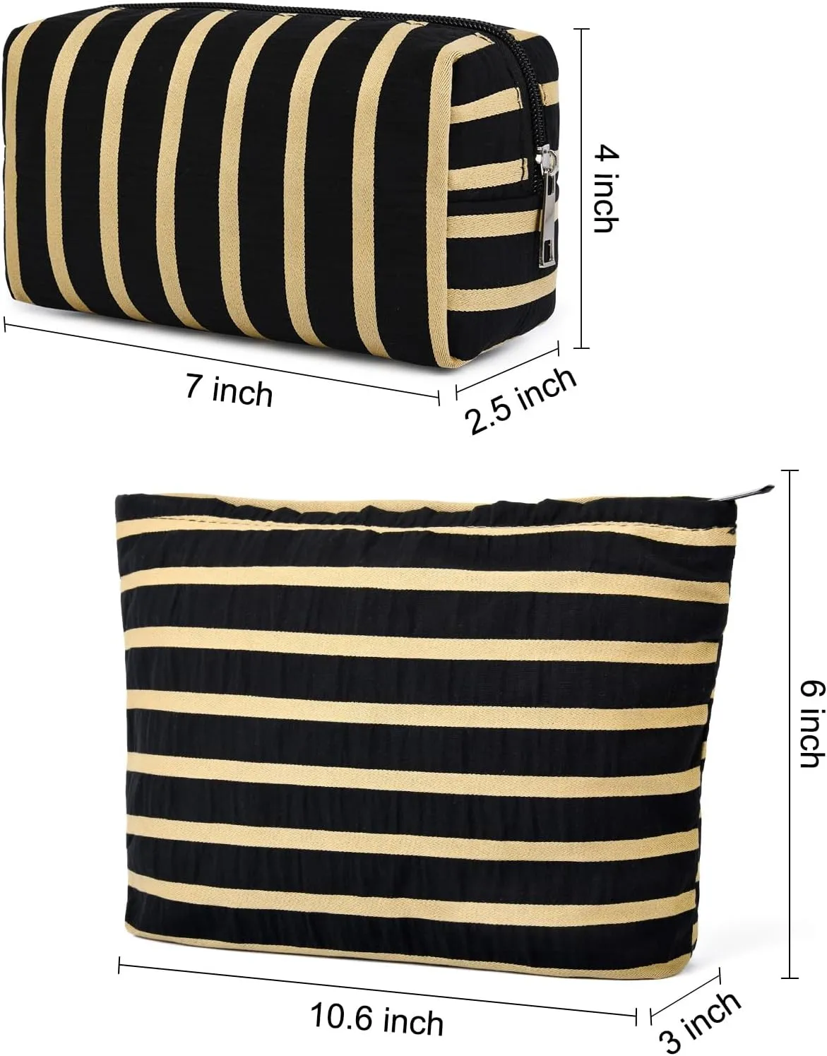 2 Pieces Makeup Bag Large Stripe Cosmetic Bag Capacity Canvas Mix Travel Toiletry Bag Organizer Cute Makeup Brushes Aesthetic Accessories Storage Bag for Women, Stripe Mix Black