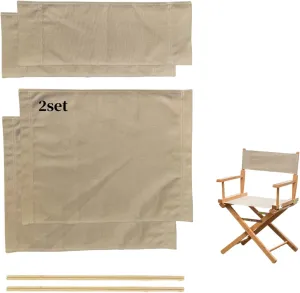 2 Set Director Chair Canvas Replacement with Wood Stick,21.2" L x 16.1" W/21.2X 7.8 Portable Replacement Cover Canvas for Directors Chair，Casual Director Chair Replacement Canvas (Khaki)