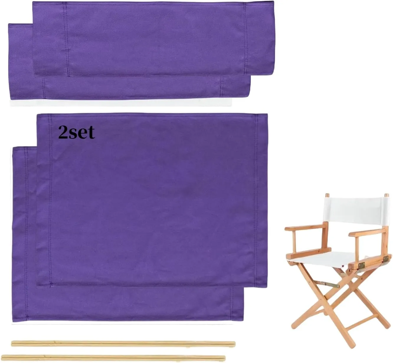 2 Set Director Chair Canvas Replacement with Wood Stick,21.2" L x 16.1" W/21.2X 7.8 Portable Replacement Cover Canvas for Directors Chair，Casual Director Chair Replacement Canvas (Purple)