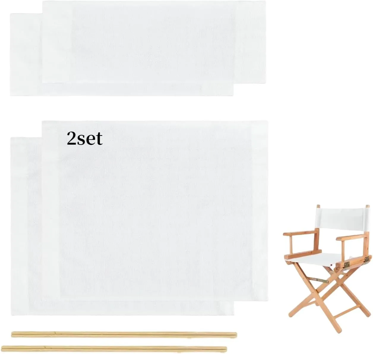 2 Set Director Chair Canvas Replacement with Wood Stick,21.2" L x 16.1" W/21.2X 7.8 Portable Replacement Cover Canvas for Directors Chair，Casual Director Chair Replacement Canvas (White)