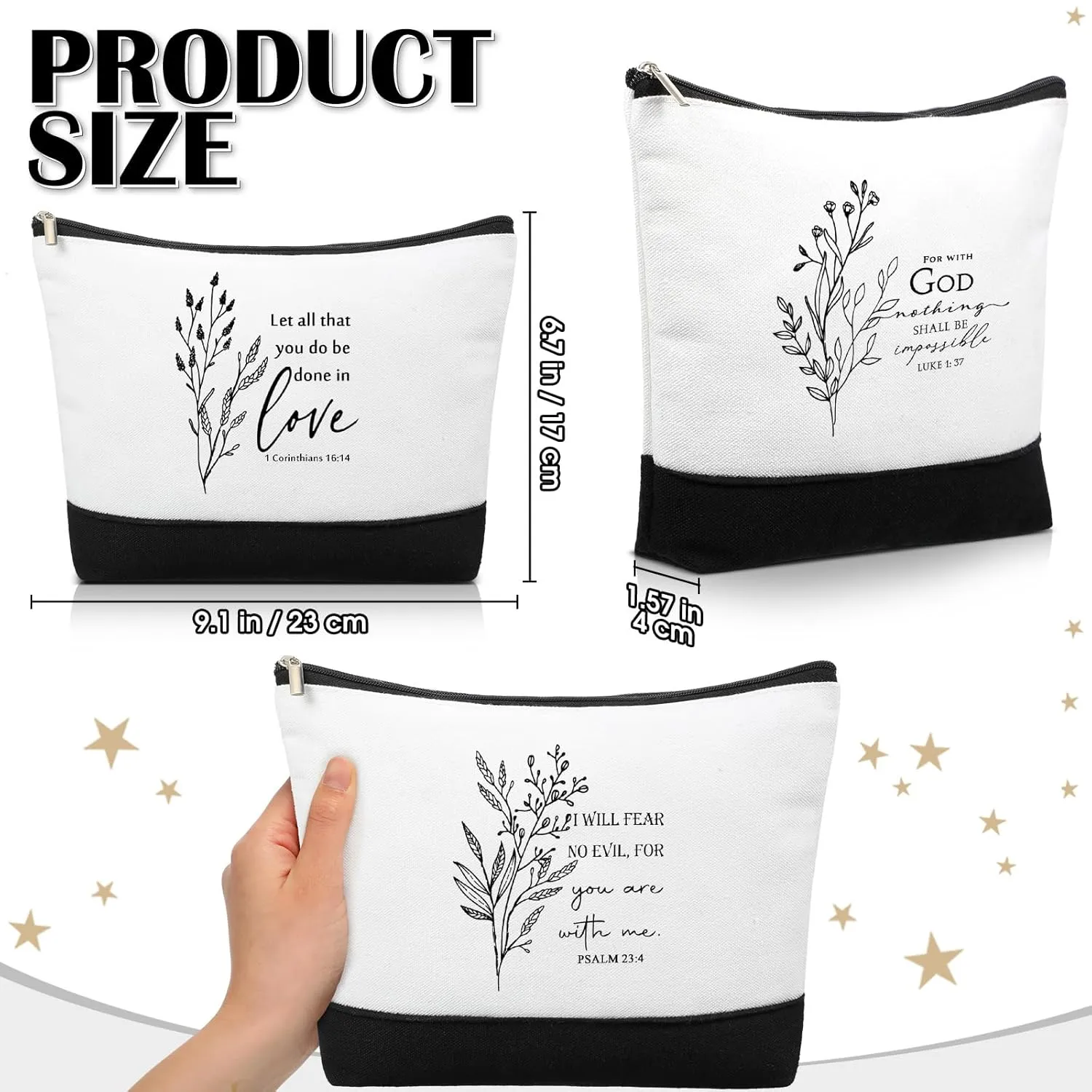 20 Pcs Christian Gifts for Women Religious Makeup Bag Canvas Inspirational Bible Verse Pencil Pouch with Zipper Church Cosmetic Bag for Sunday VBS Teachers(White&black,Aesthetic)