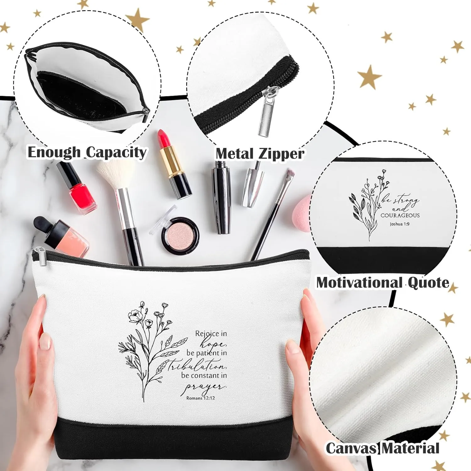20 Pcs Christian Gifts for Women Religious Makeup Bag Canvas Inspirational Bible Verse Pencil Pouch with Zipper Church Cosmetic Bag for Sunday VBS Teachers(White&black,Aesthetic)