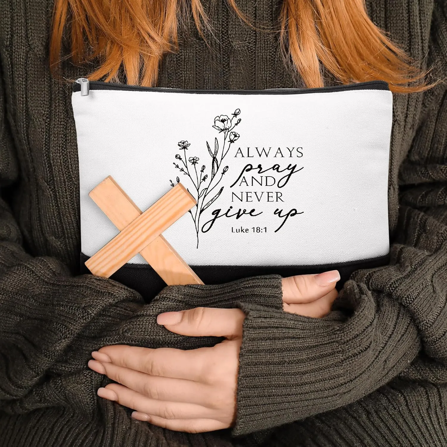 20 Pcs Christian Gifts for Women Religious Makeup Bag Canvas Inspirational Bible Verse Pencil Pouch with Zipper Church Cosmetic Bag for Sunday VBS Teachers(White&black,Aesthetic)