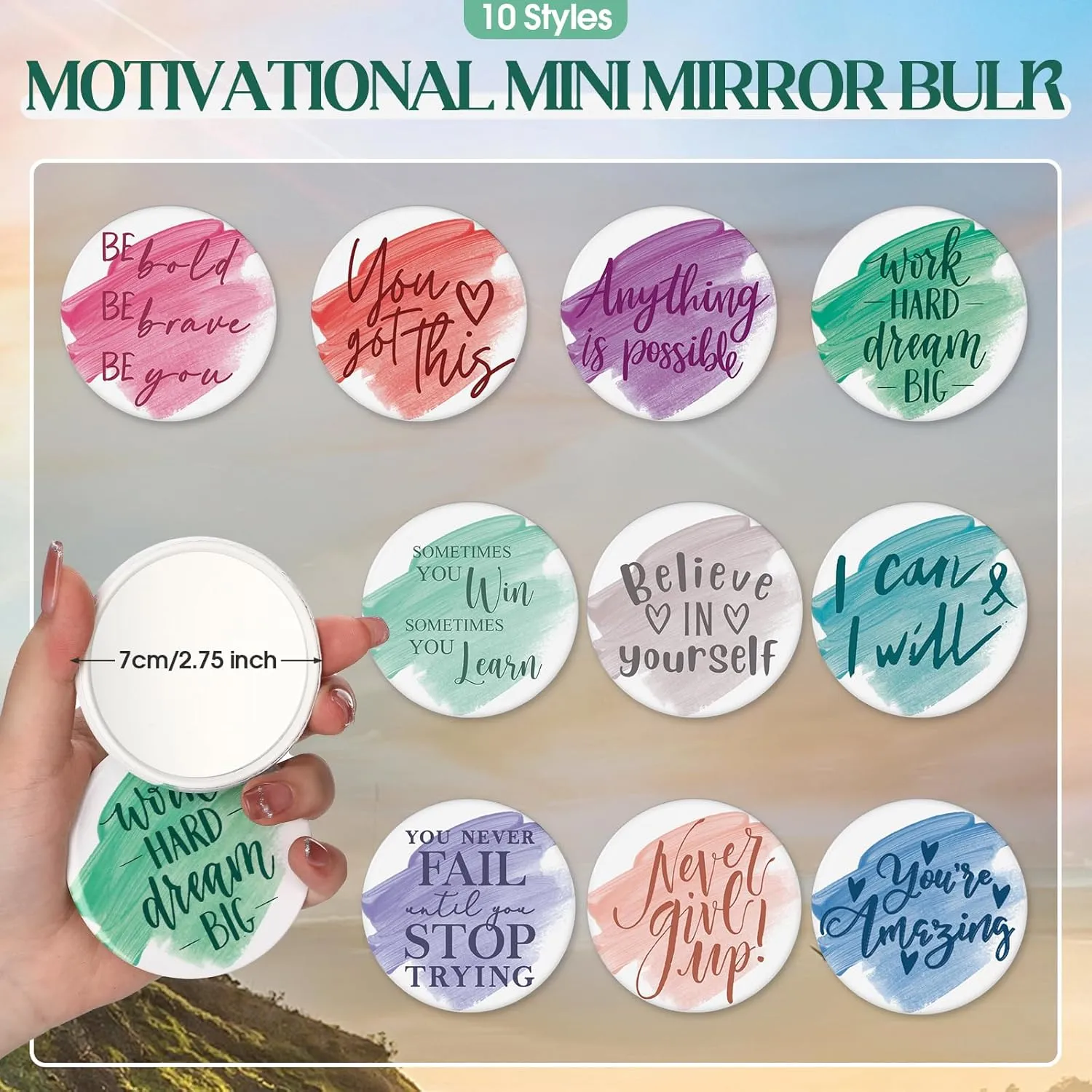 20 Pcs Employee Appreciation Gifts 10 Inspirational Canvas Makeup Bags 10 Compact Mirrors Bulk Cosmetic Bags Round Portable Pocket Mirror Thank You Gifts for Women (Motivation)