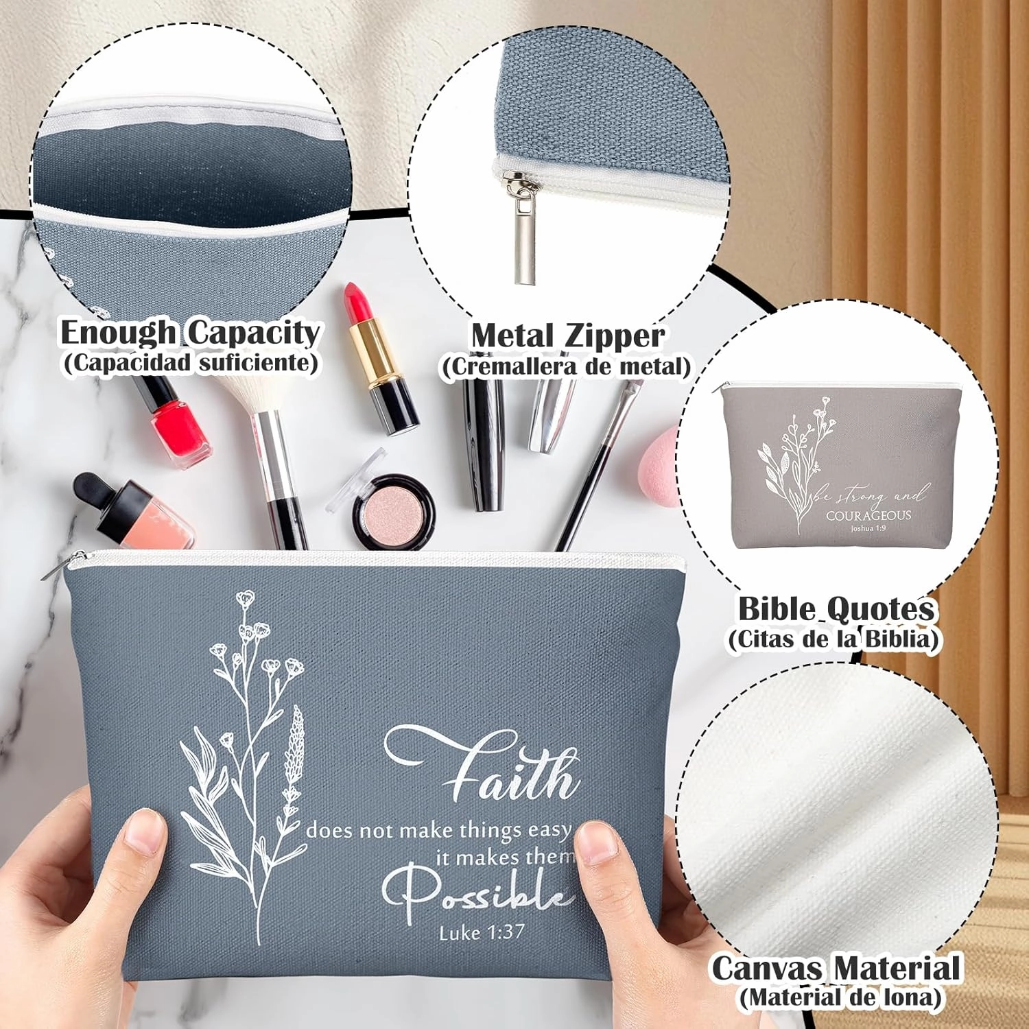 20 Pcs Christian Gifts for Women Religious Makeup Bag Canvas Inspirational Bible Verse Pencil Pouch with Zipper Church Cosmetic Bag for Sunday VBS Teachers(Neutral,Aesthetic)