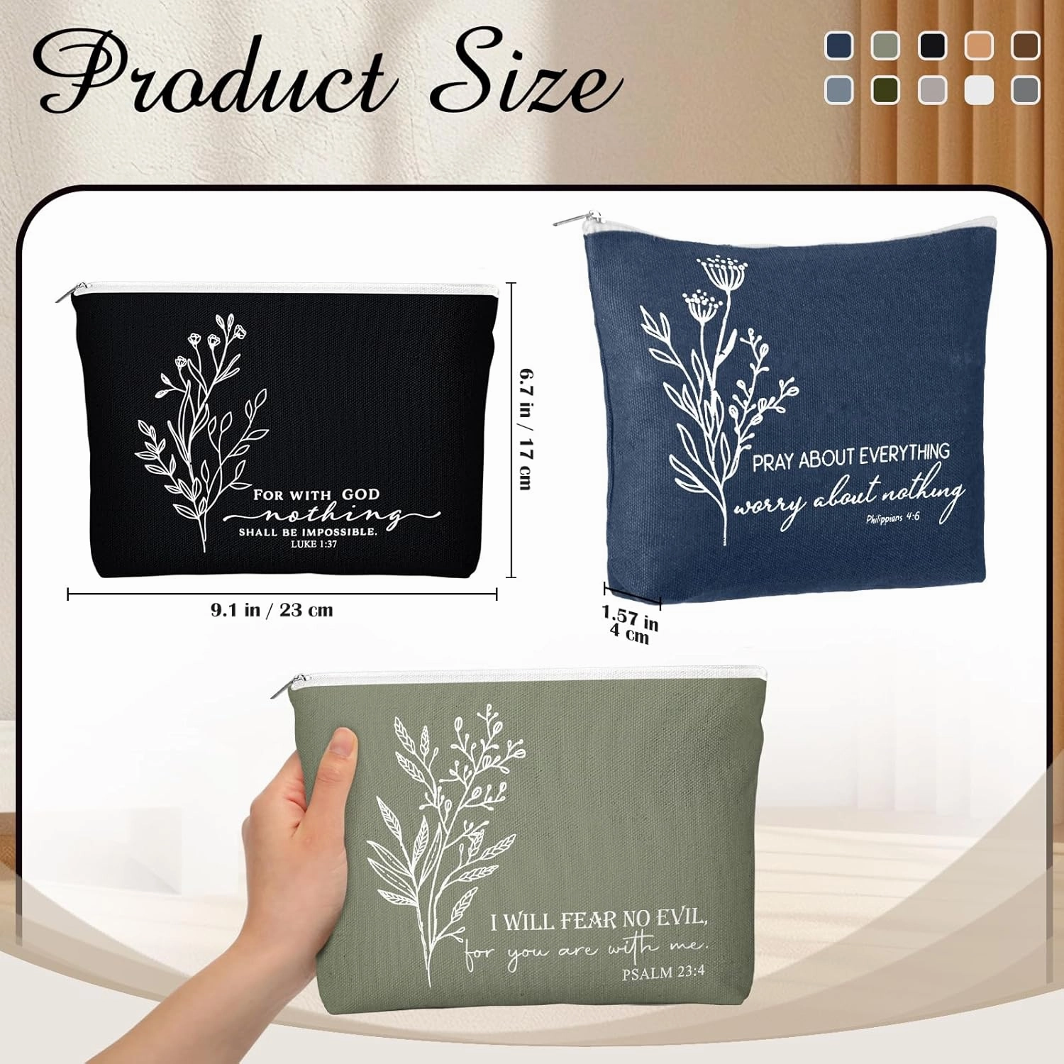 20 Pcs Christian Gifts for Women Religious Makeup Bag Canvas Inspirational Bible Verse Pencil Pouch with Zipper Church Cosmetic Bag for Sunday VBS Teachers(Neutral,Aesthetic)