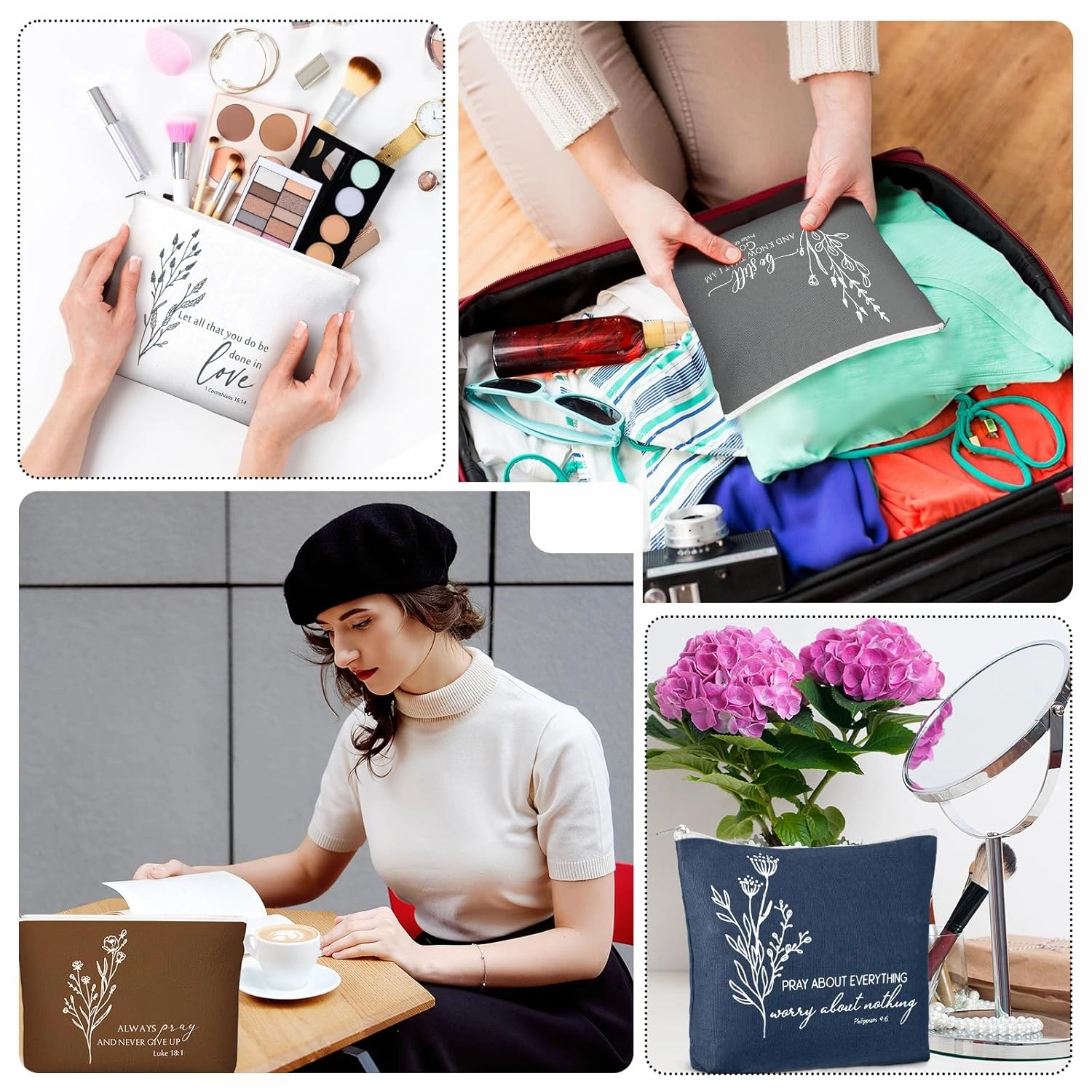 20 Pcs Christian Gifts for Women Religious Makeup Bag Canvas Inspirational Bible Verse Pencil Pouch with Zipper Church Cosmetic Bag for Sunday VBS Teachers(Neutral,Aesthetic)