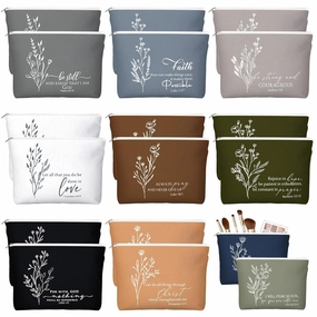 20 Pcs Christian Gifts for Women Religious Makeup Bag Canvas Inspirational Bible Verse Pencil Pouch with Zipper Church Cosmetic Bag for Sunday VBS Teachers(Neutral,Aesthetic)