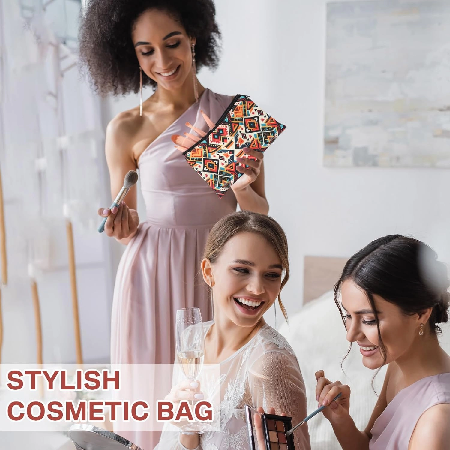 24 Pieces Makeup Bags Bulk Canvas Cosmetic Bags Purse Organizer Zipper Cosmetic Pouch Portable Travel Toiletry Pouch for Women Men Gifts, 7 x 4 Inch(Ethnic)