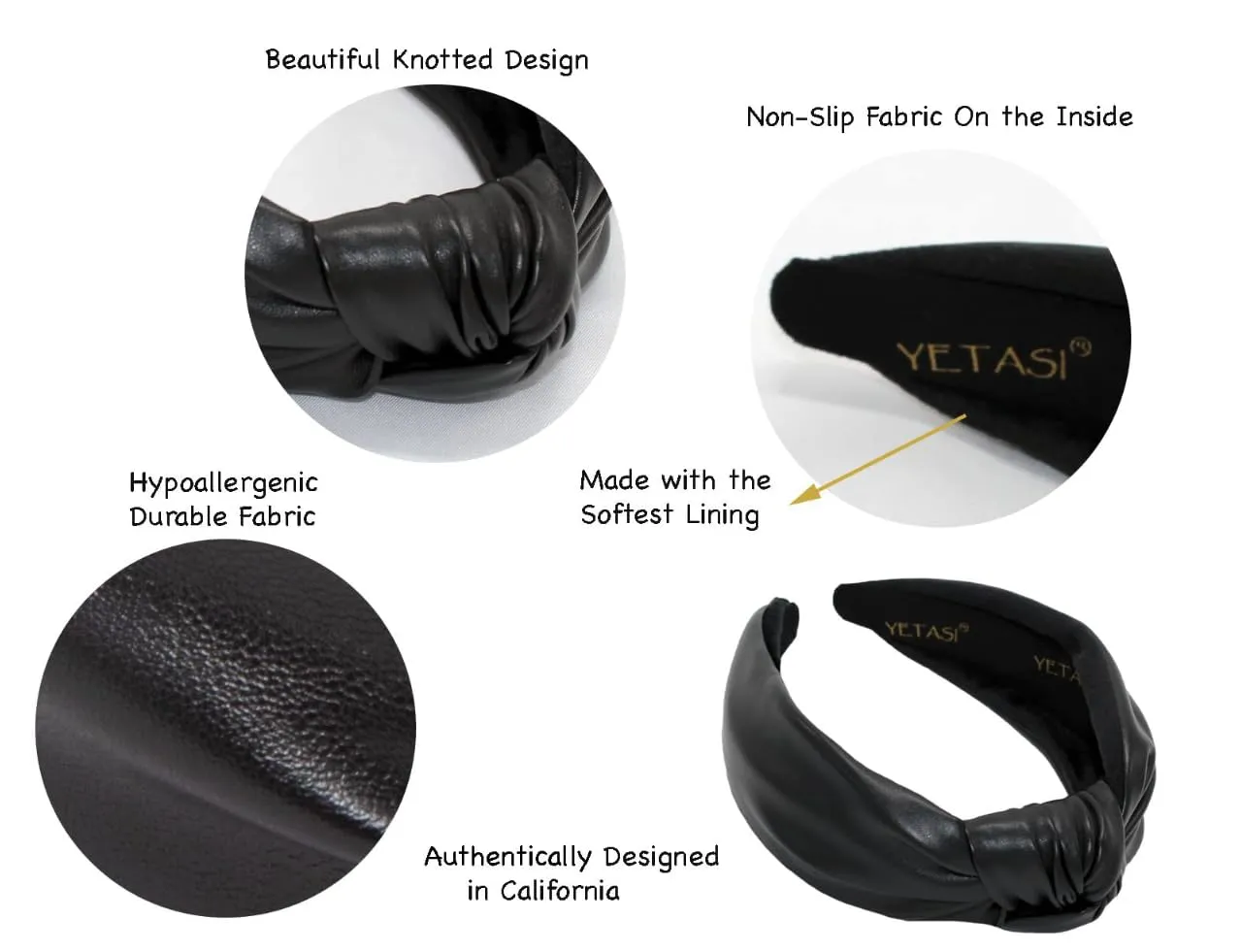 2.5 Inches Thick Black Leather Headbands for Women Goes with Everything, Classy Knotted Headband for Women is a Fashion Designer Top Knot Head band