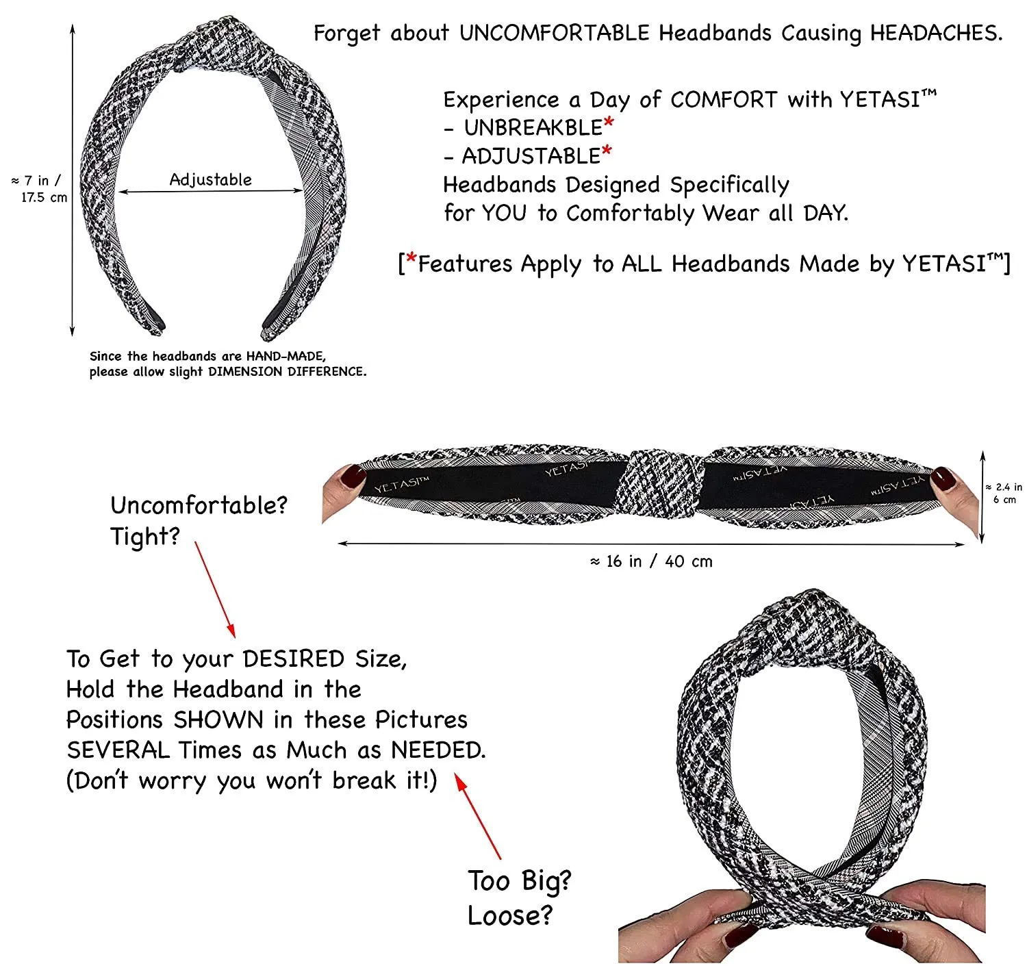 2.5 Inches Thick Black Leather Headbands for Women Goes with Everything, Classy Knotted Headband for Women is a Fashion Designer Top Knot Head band