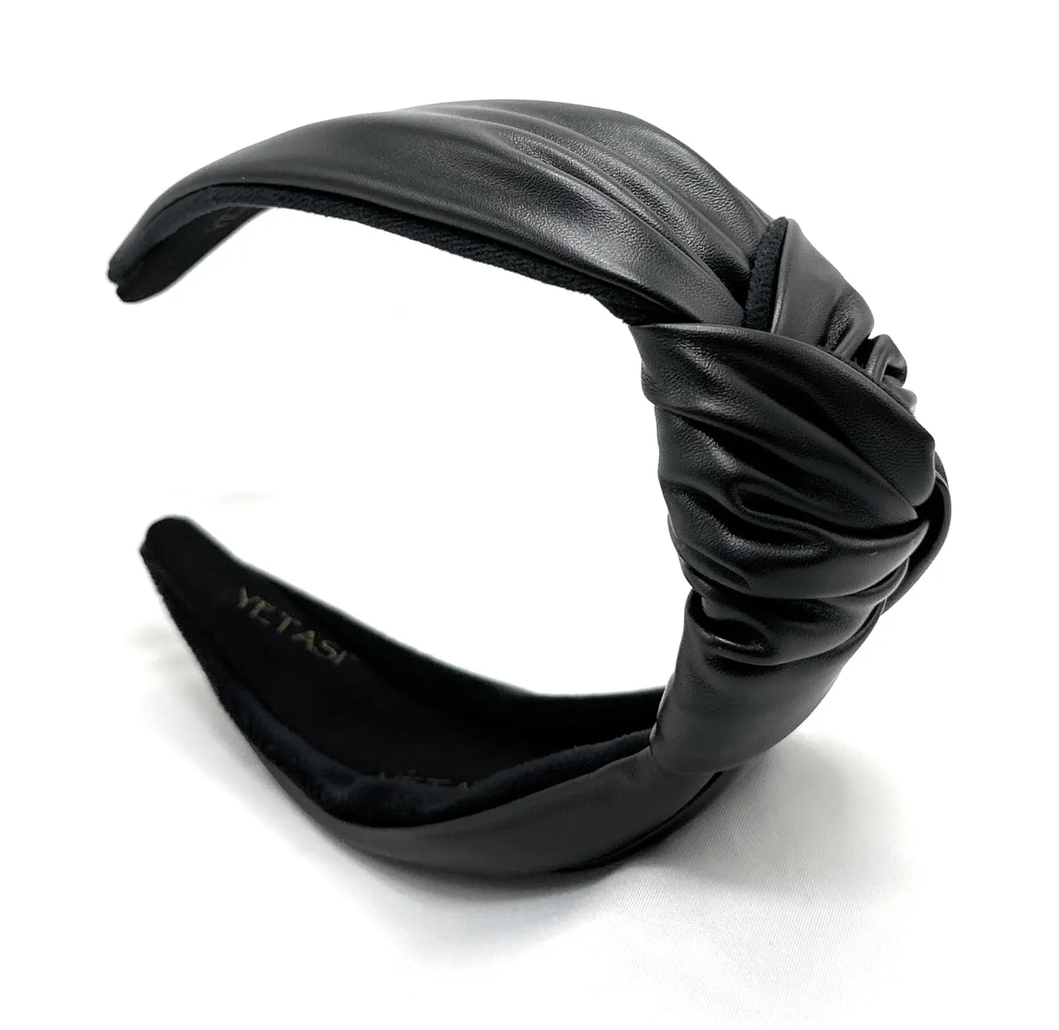 2.5 Inches Thick Black Leather Headbands for Women Goes with Everything, Classy Knotted Headband for Women is a Fashion Designer Top Knot Head band