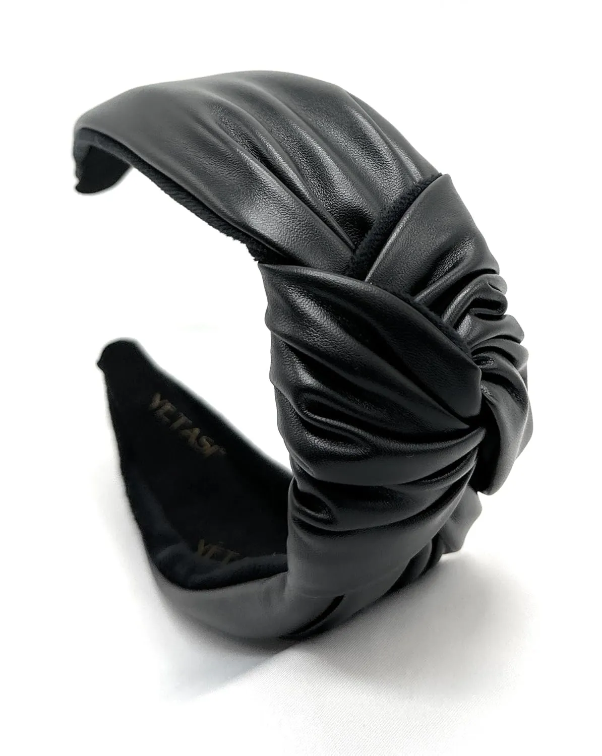 2.5 Inches Thick Black Leather Headbands for Women Goes with Everything, Classy Knotted Headband for Women is a Fashion Designer Top Knot Head band